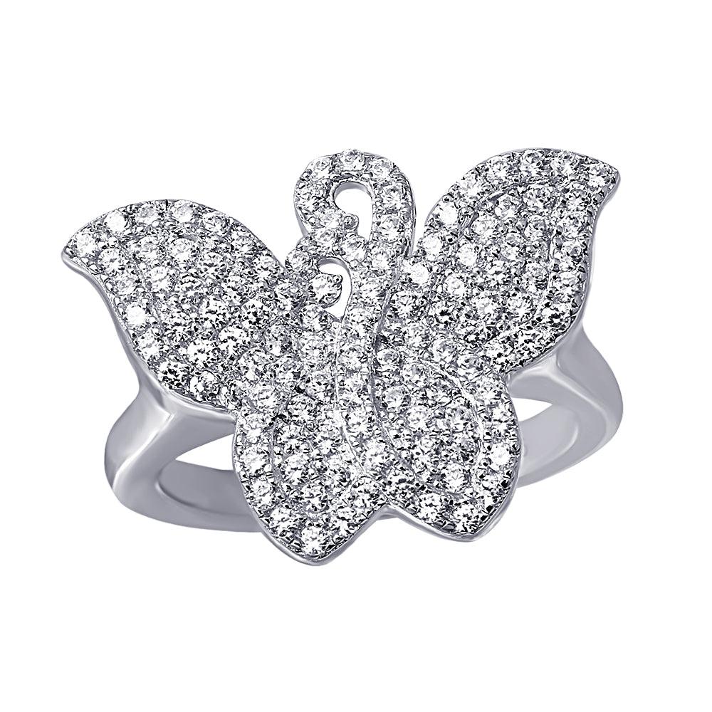 Rhodium Plated Sterling Silver 925 Butterfly Covered With CZ Ring Band Sizes 5-9