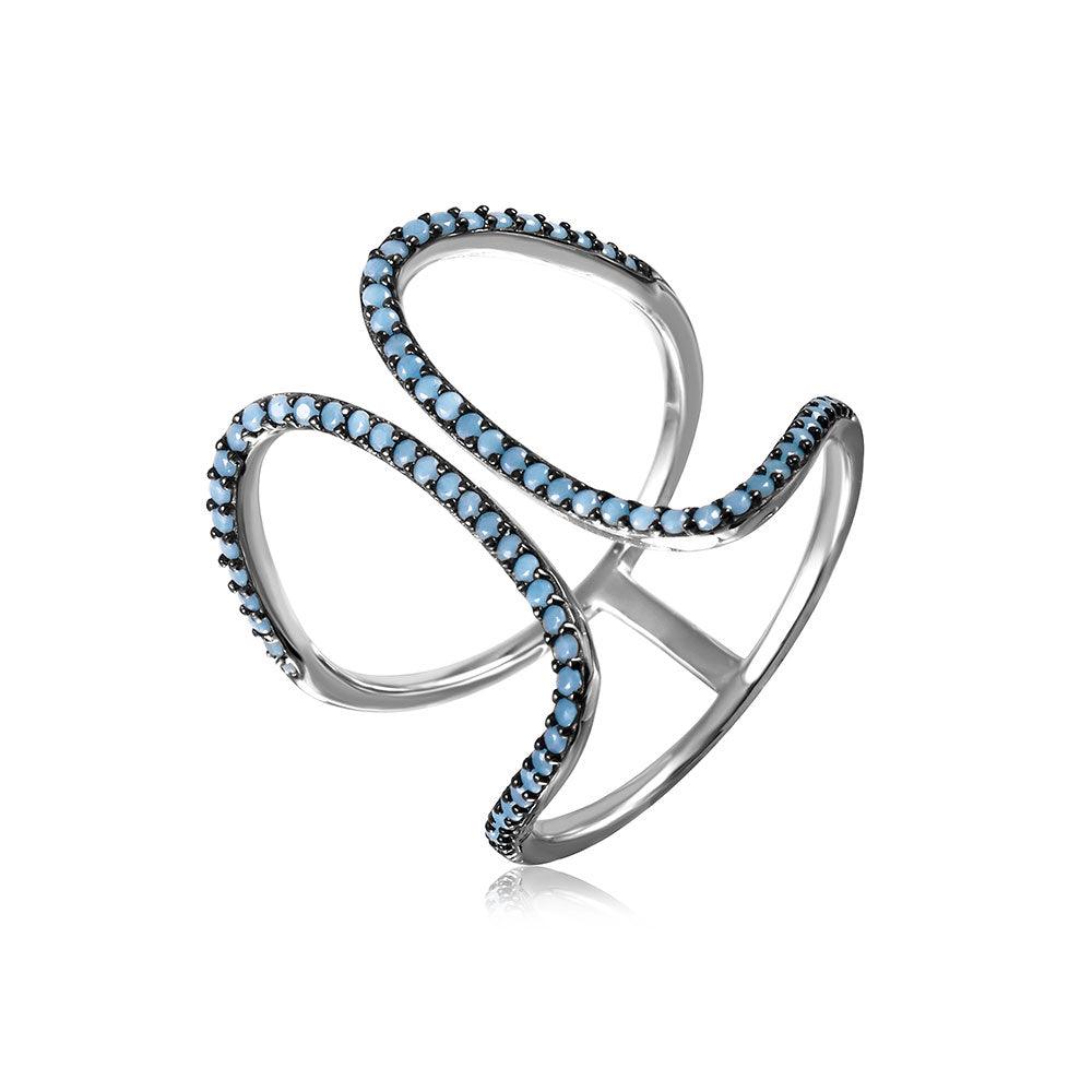 Rhodium Plated Sterling Silver 925 Simulated Turquoise Ring Band Sizes 5-9