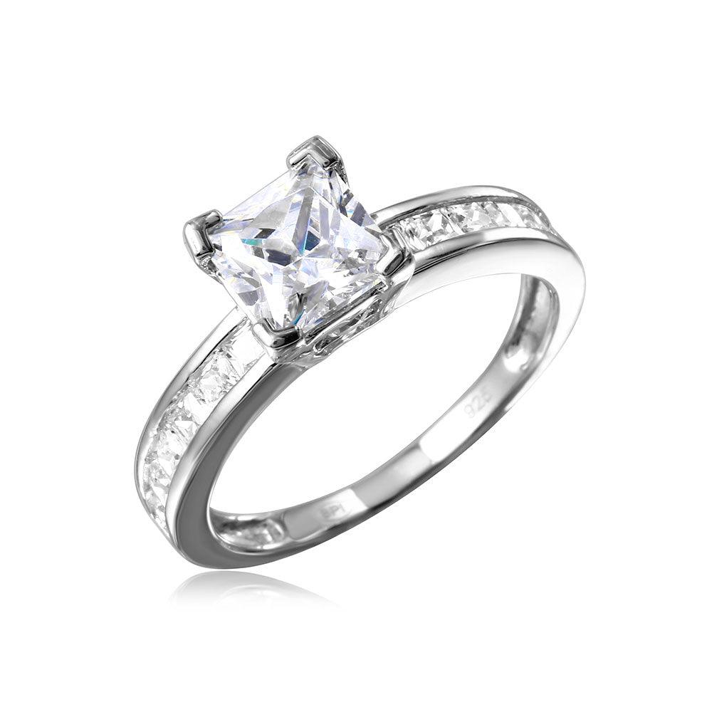 Polished Rhodium Plated Sterling Silver 925 Square Clear CZ Band Ring Sizes 5-9