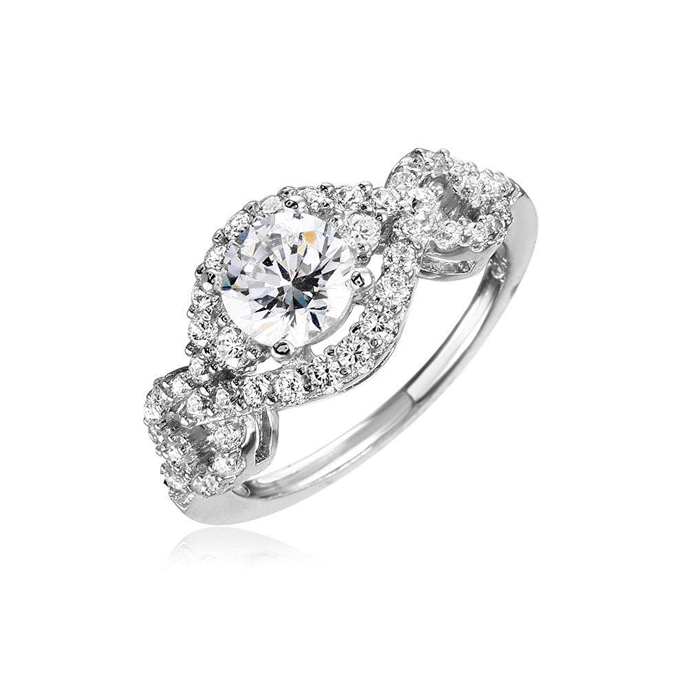 Polished Rhodium Plated Sterling Silver 925 Clear CZ Halo Ring Band Sizes 5-9