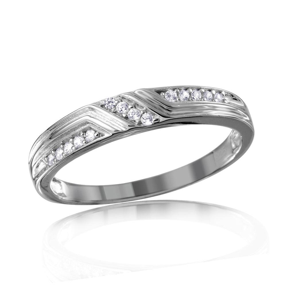 High Polished Rhodium Plated Sterling Silver 925 Clear CZ Ring Band Sizes 9-11