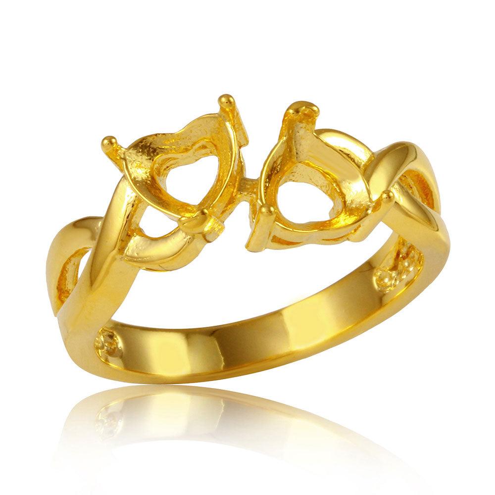Gold Plated Sterling Silver 925 Double Heart Mounting Twisted Ring Sizes 5-9