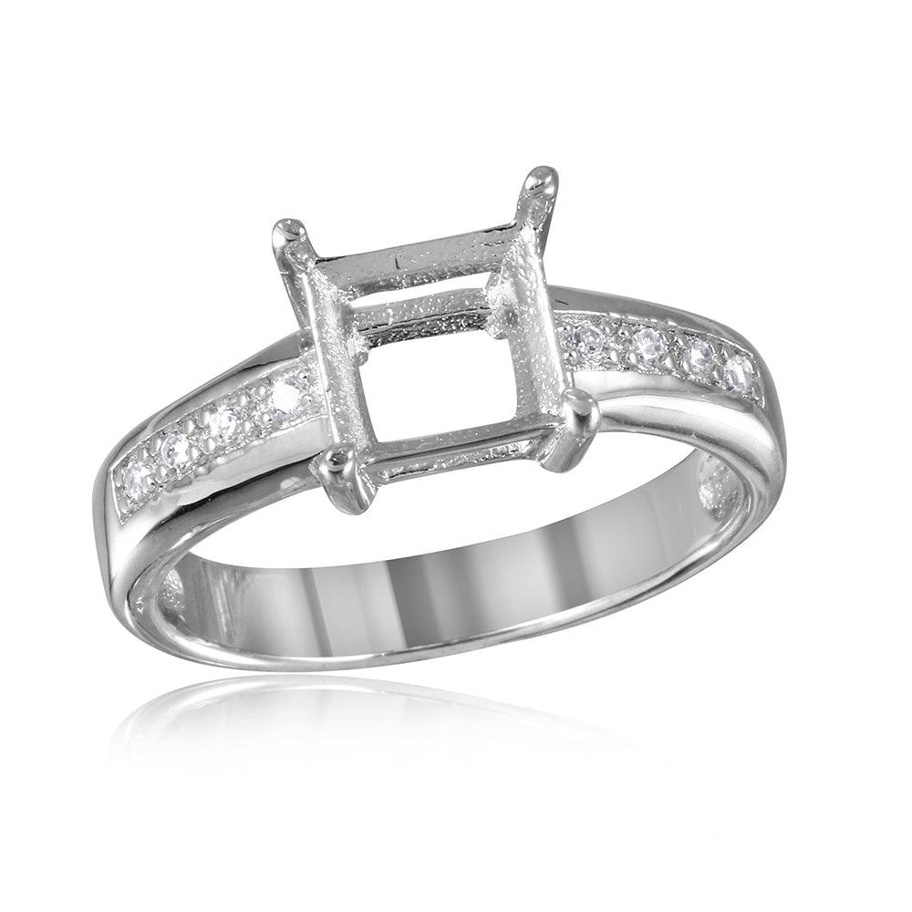 Rhodium Plated Sterling Silver 925 Square Mounting Clear CZ Ring Band Sizes 5-9