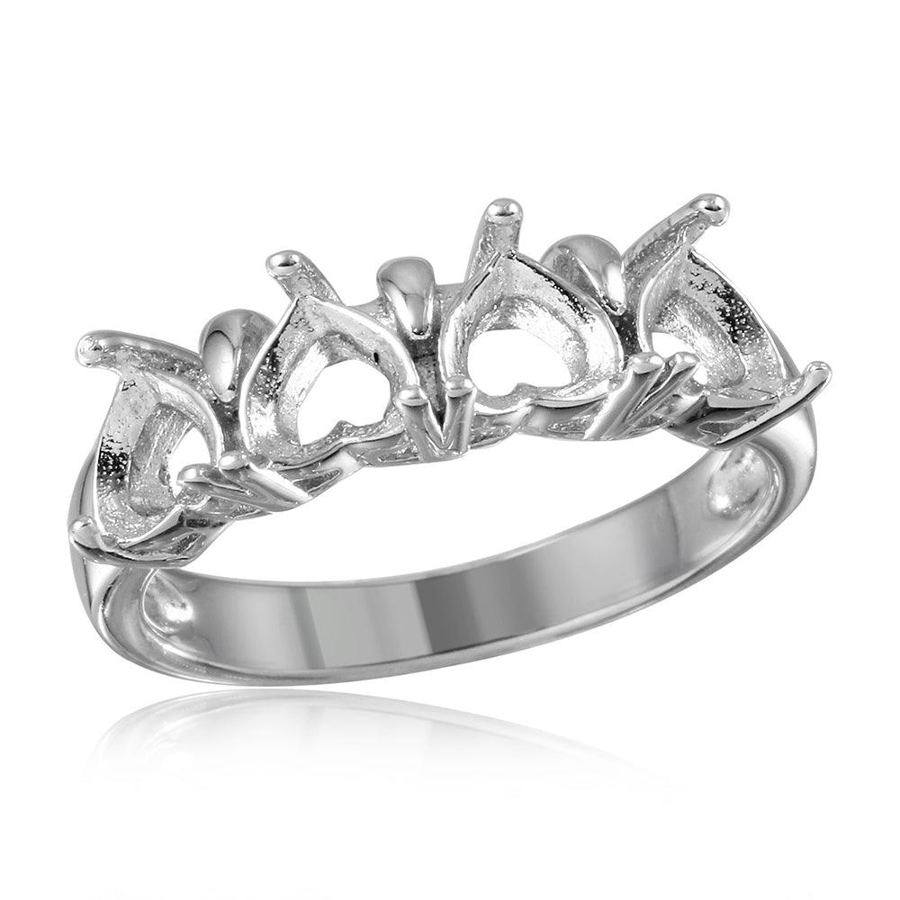 Rhodium Plated Sterling Silver 925 4 Hearts Mounting Ring Band Sizes 5-9