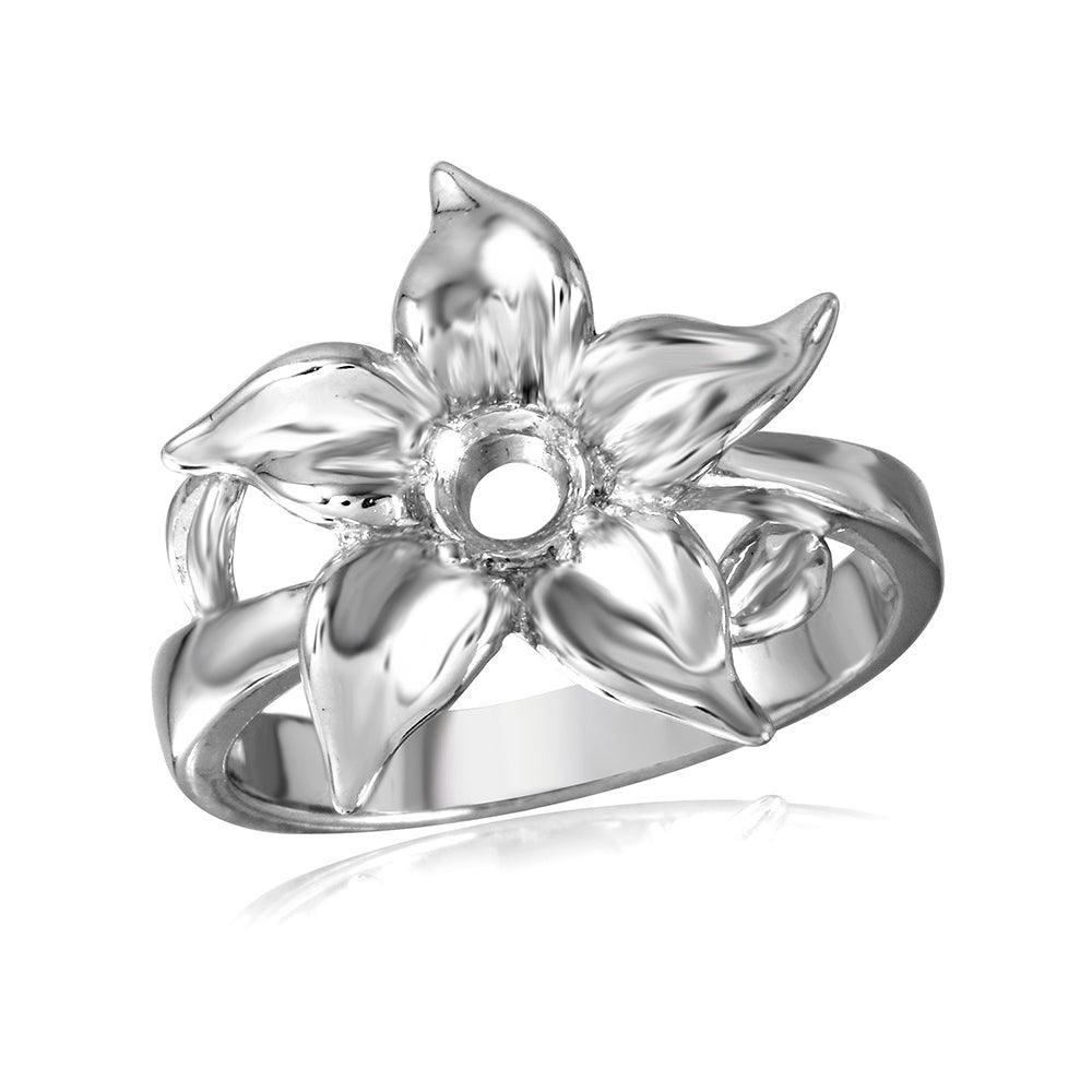 Rhodium Plated Sterling Silver 925 Flower Single Mounting Ring Band Sizes 5-9