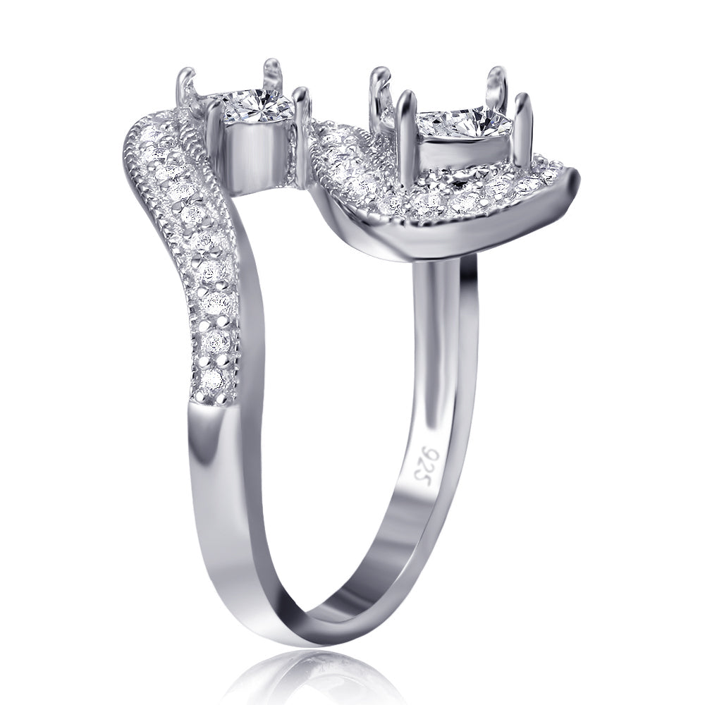 Polished Rhodium Plated Sterling Silver 925 Wave CZ Mounting Ring Band Sizes 5-9