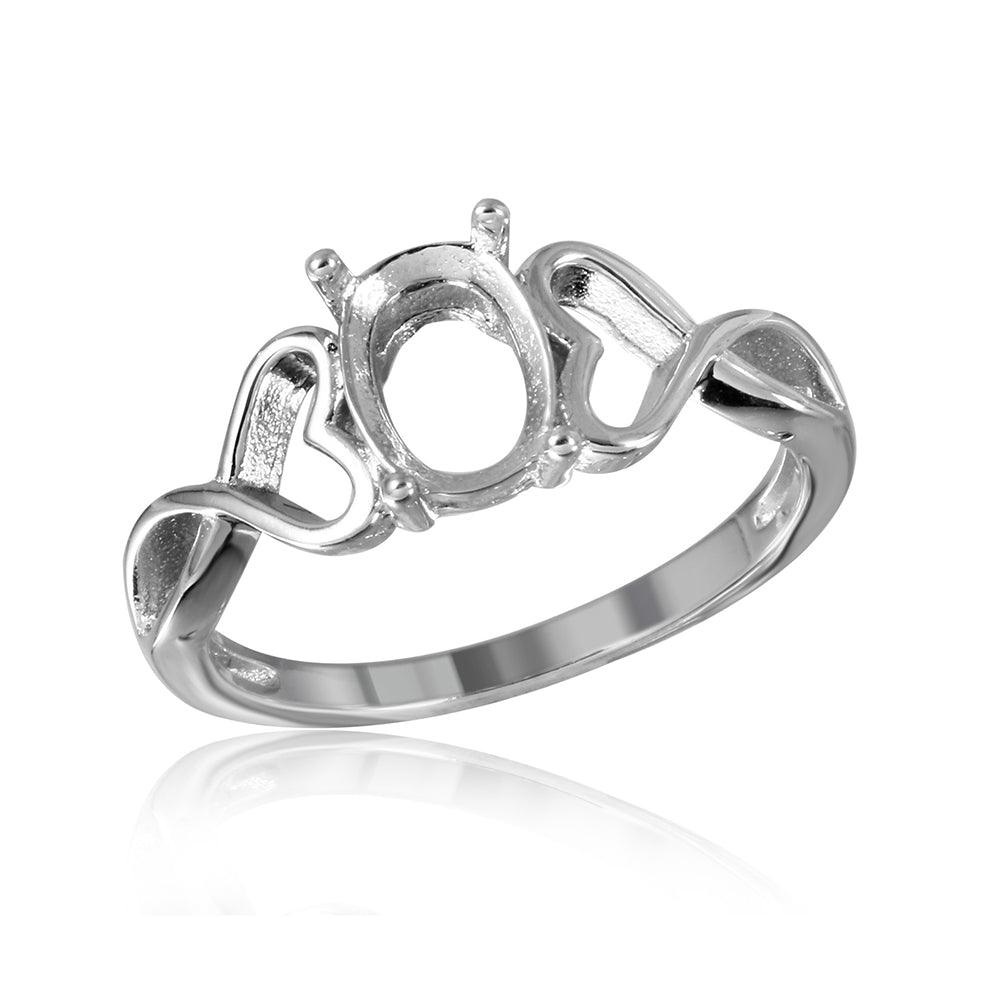 Rhodium Plated Sterling Silver 925 Open Heart Shank Mounting Ring Band Sizes 5-9