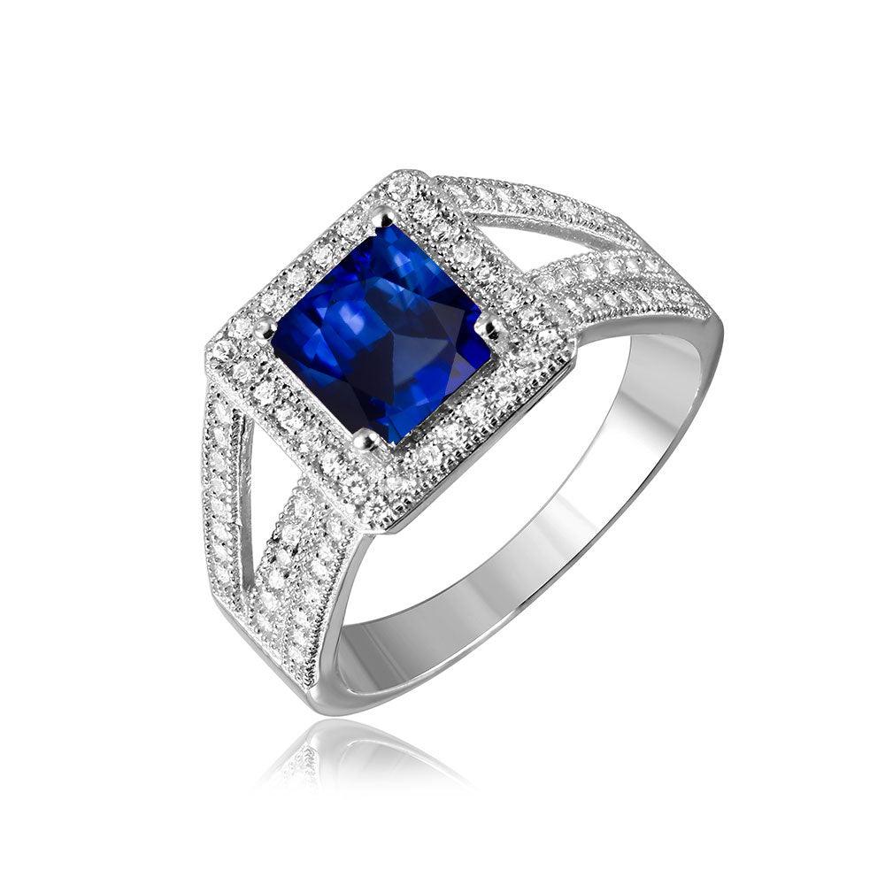Rhodium Plated Sterling Silver 925 Sapphire CZ Micro Pave Ring Band Sizes 5-9