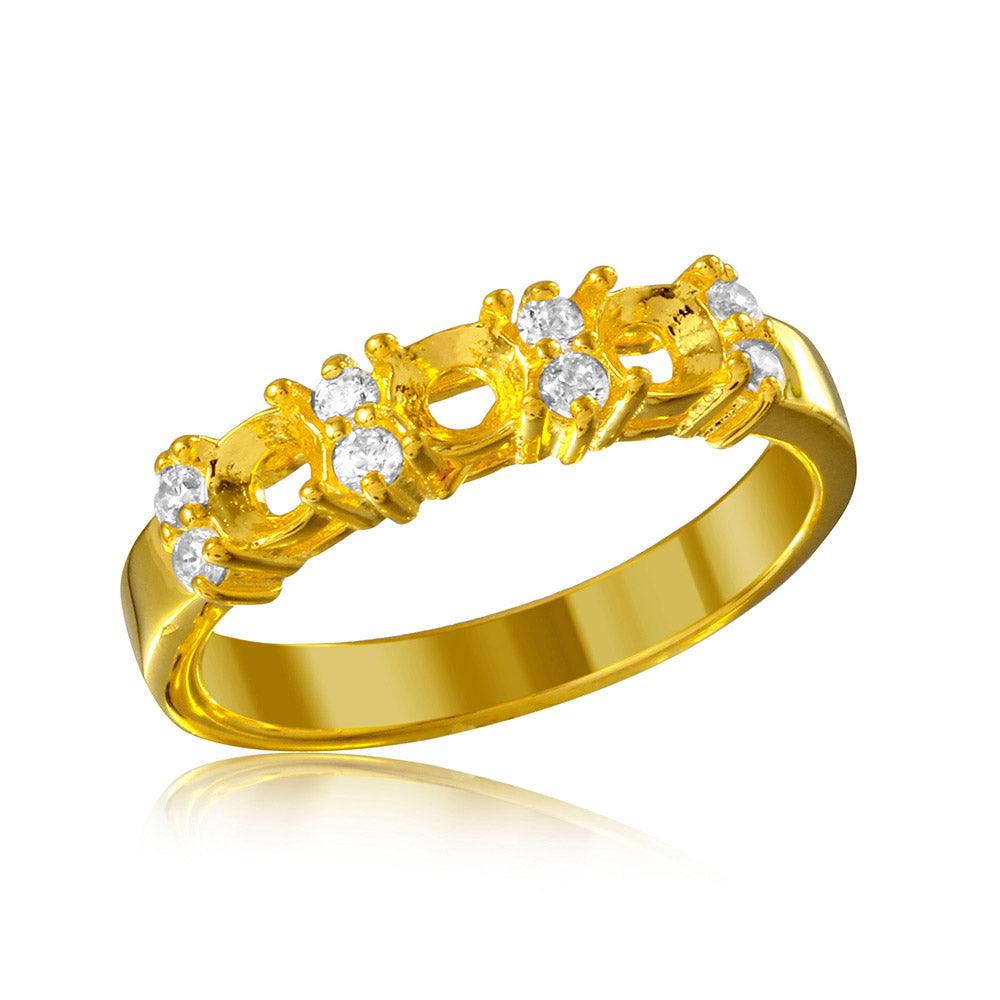 Polished Gold Plated Sterling Silver 925 3 Mounting Ring with CZ Band Sizes 5-9