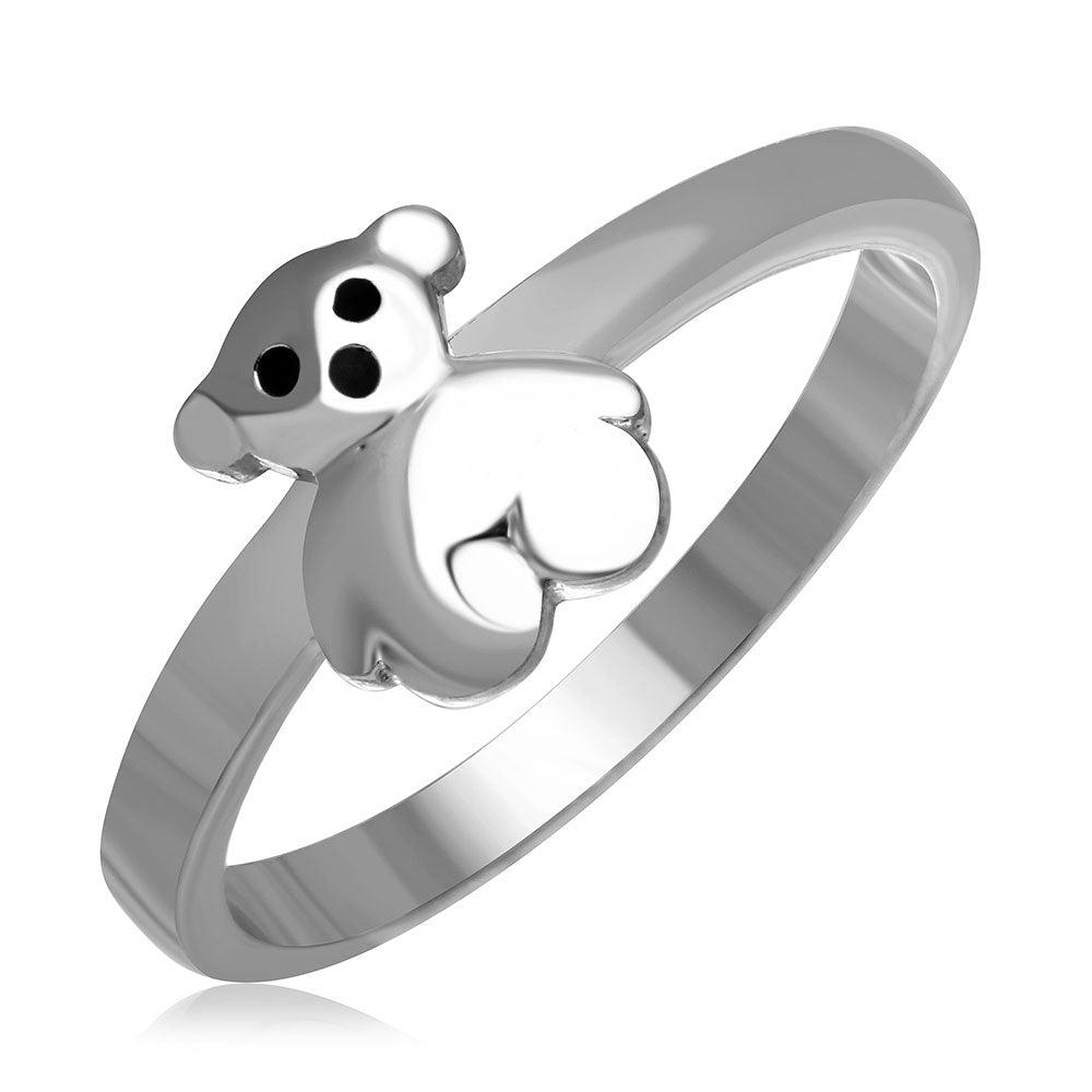 High Polished Rhodium Plated Sterling Silver 925 Teddy Bear Ring Band Sizes 5-8