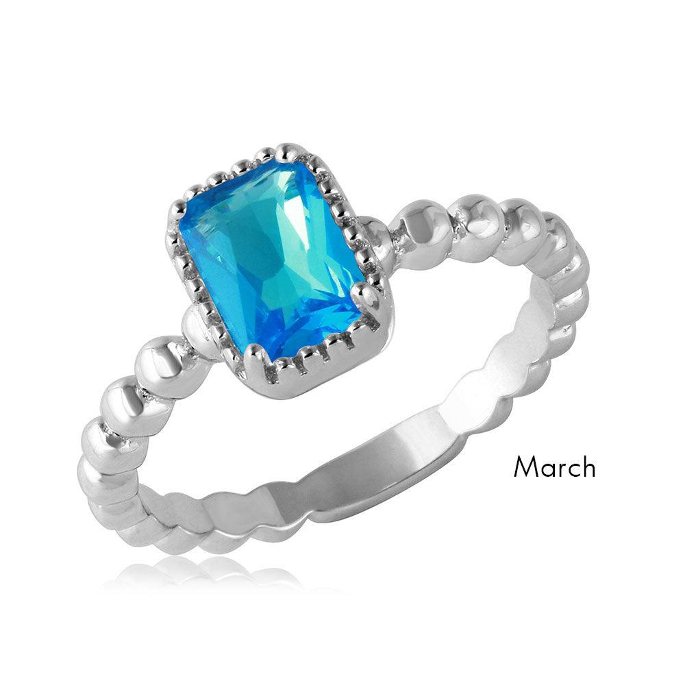 Rhodium Plated Sterling Silver 925 Simulated March CZ Ring Band Sizes 5-9