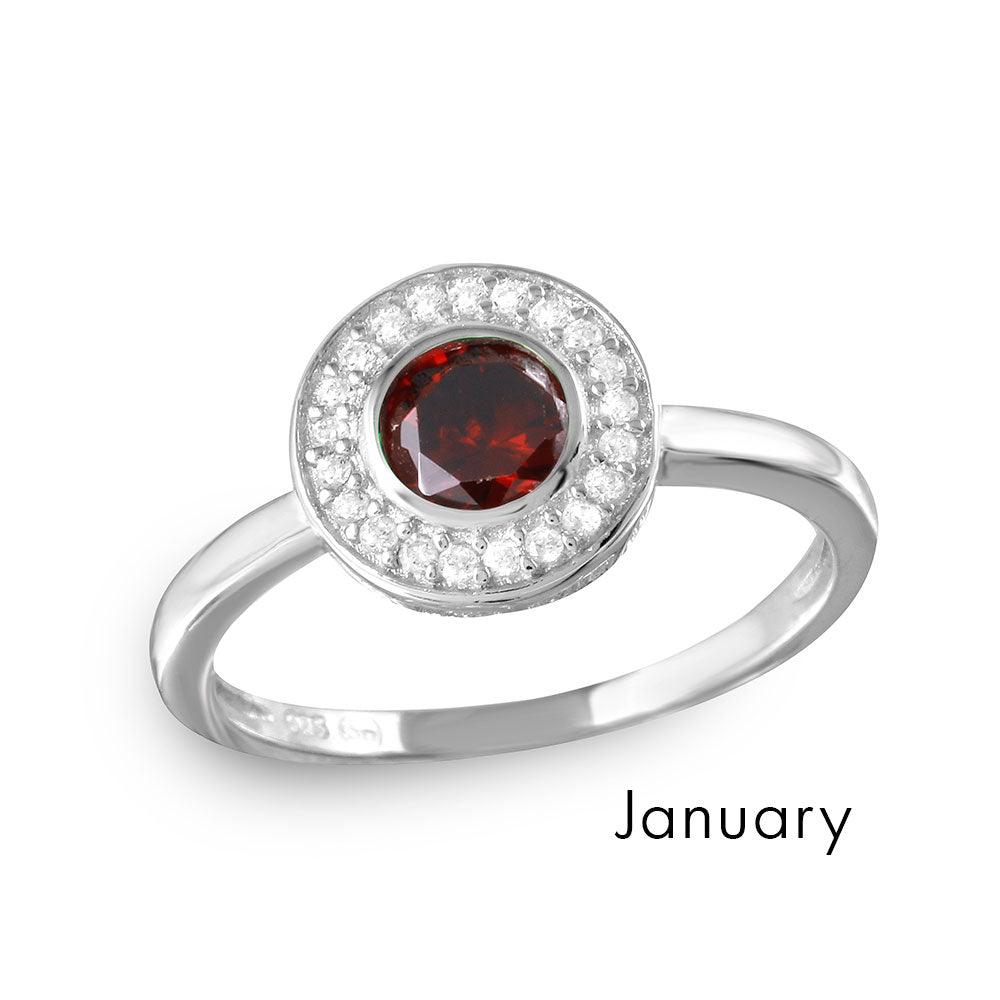 Rhodium Plated Sterling Silver 925 Simulated January CZ Halo Ring Band Sizes 5-9