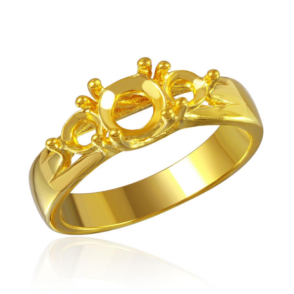 High Polished Gold Plated Sterling Silver 925 3 Mounting Ring Band Sizes 5-9