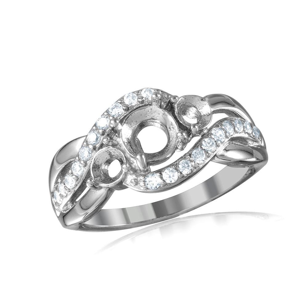 Sterling Silver 925 Rhodium Plated 3 Mounting Taper Shank Ring Sizes 5-9