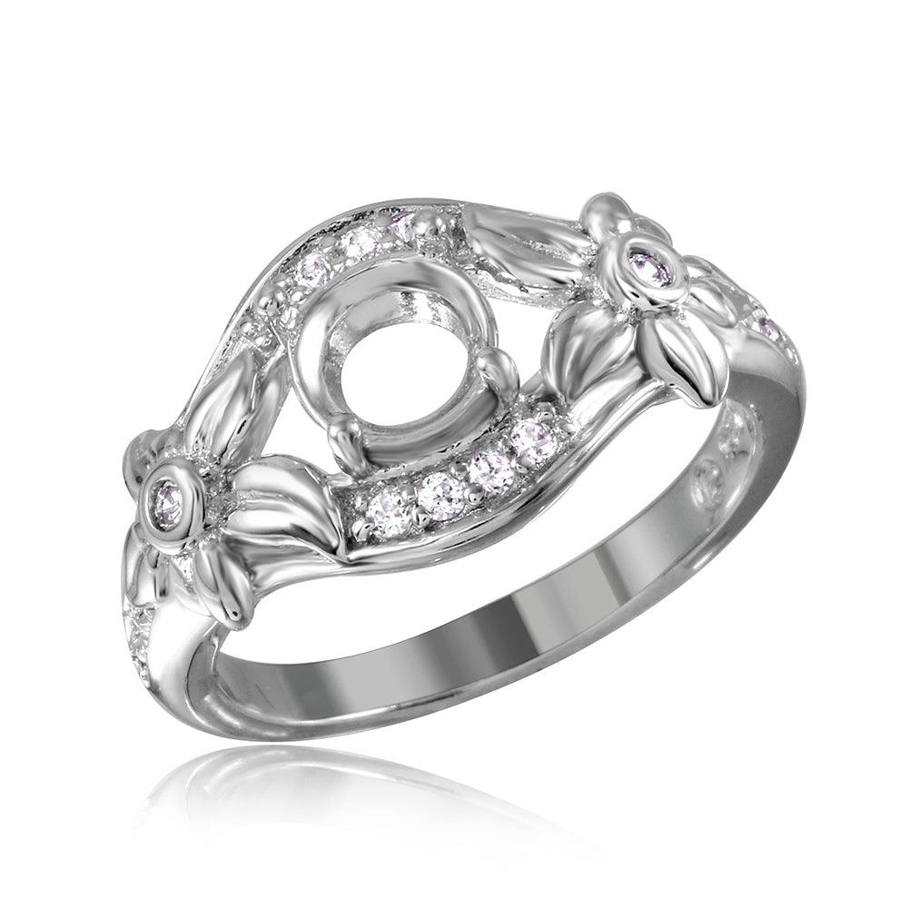 Sterling Silver 925 Rhodium Plated Flower Shank Single Mounting Ring Sizes 5-9