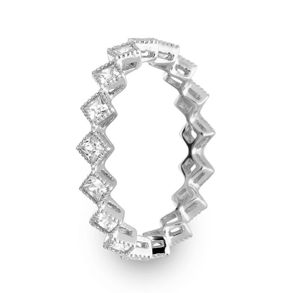 Rhodium Plated Sterling Silver 925 Diamond-Shaped Eternity Ring Band Sizes 5-9