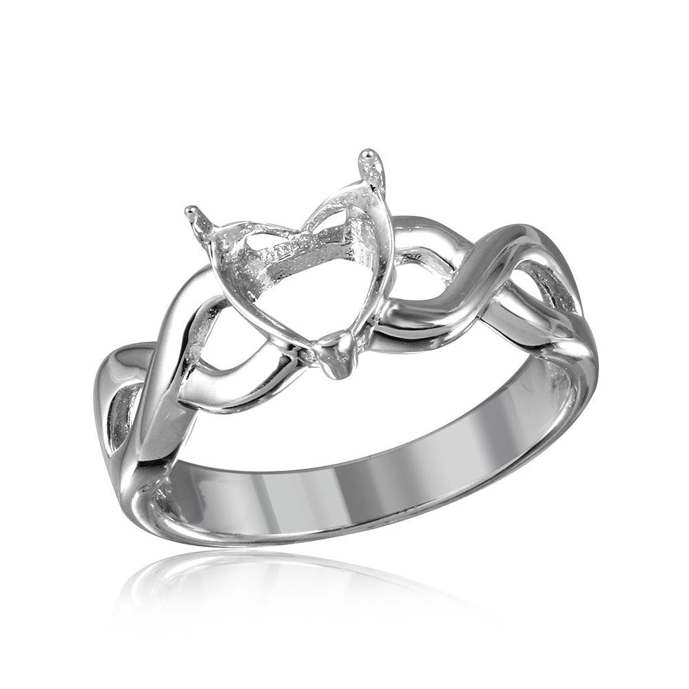 Sterling Silver 925 Rhodium Plated Overlap Shank Heart Mounting Ring Sizes 5-9