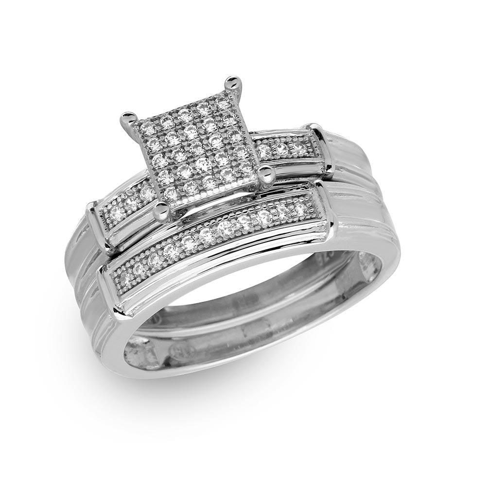 Sterling Silver 925 Rhodium Plated Clear CZ Pave Square Center Ring Sizes 5-9
