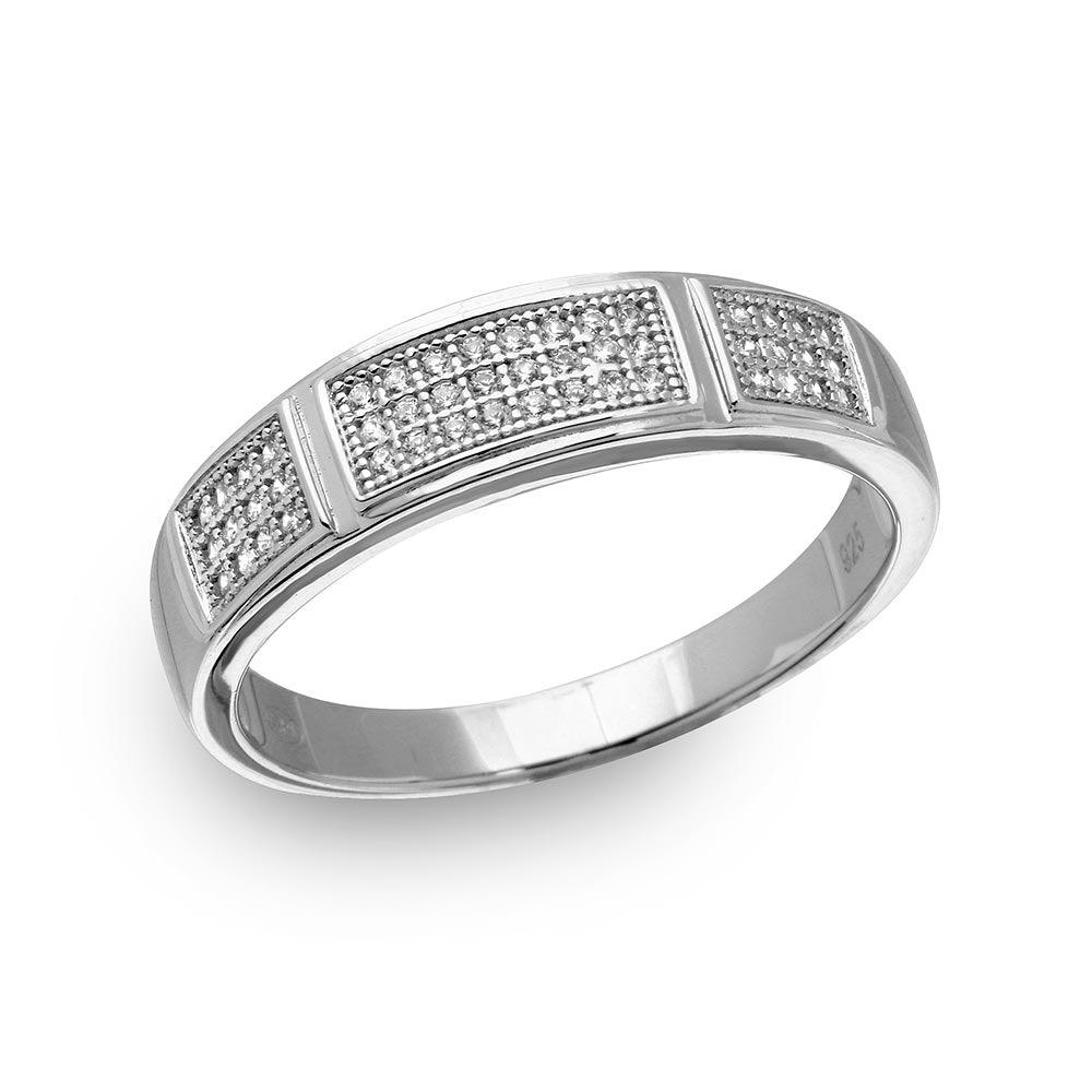 Rhodium Plated Sterling Silver 925 Men's CZ Bar Trio Ring Band Sizes 9-11