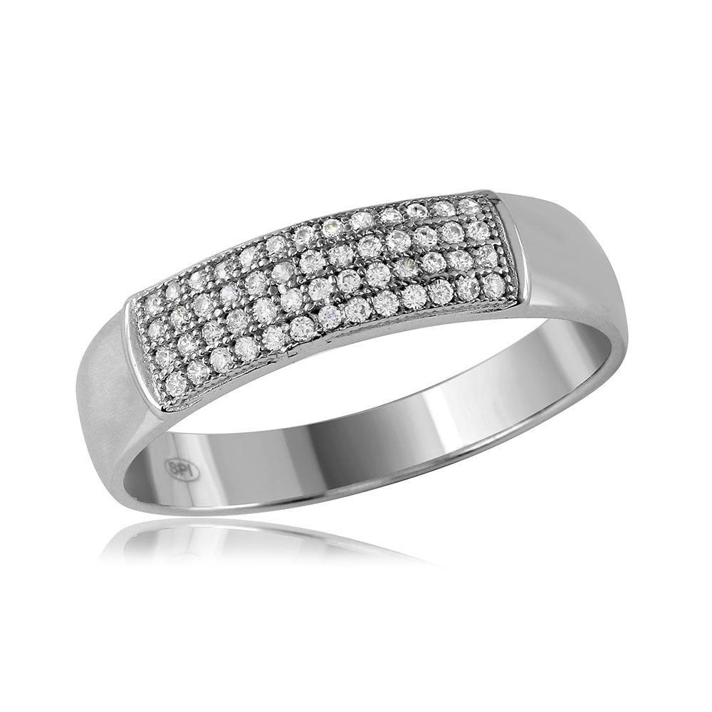Rhodium Plated Sterling Silver 925 Micro Pave Clear CZ Ring Band Sizes 9-11