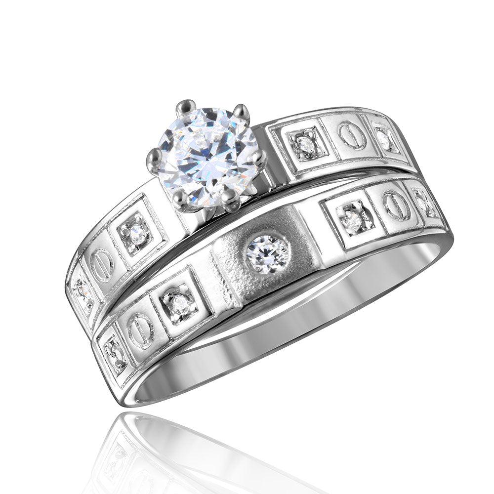 Rhodium Plated Sterling Silver 925 Square CZ Finish Wedding Ring Band Sizes 5-9