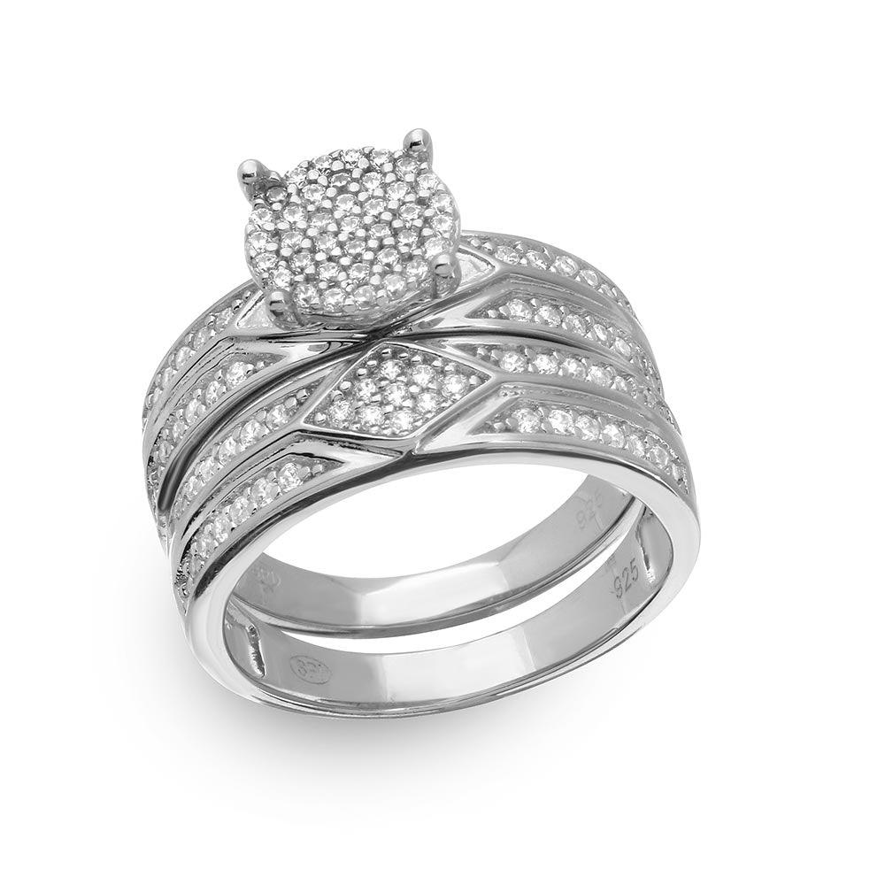 Rhodium Plated Sterling Silver 925 Round Pave Bridal Band Ring Sizes 5-9