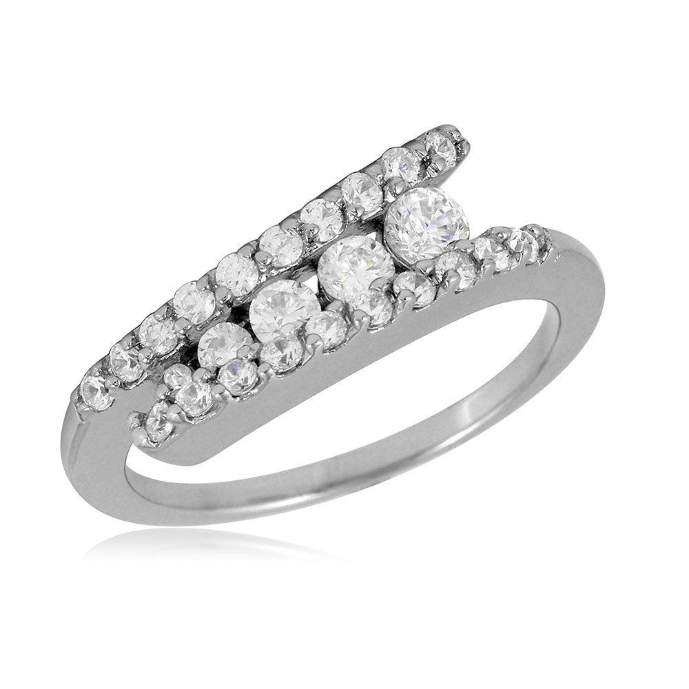Rhodium Plated Sterling Silver 925 Overlap Clear CZ Design Ring Band Sizes 5-9
