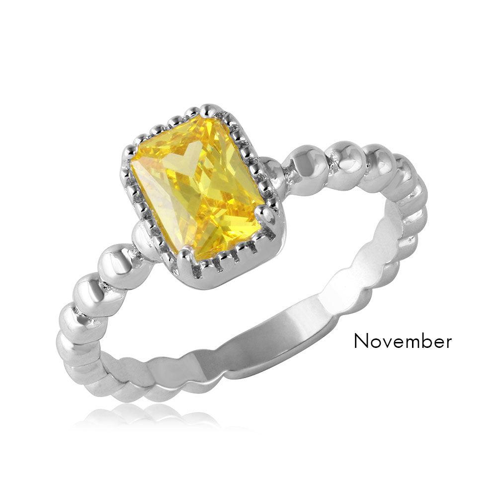 Rhodium Plated Sterling Silver 925 Simulated November CZ Ring Band Sizes 5-9