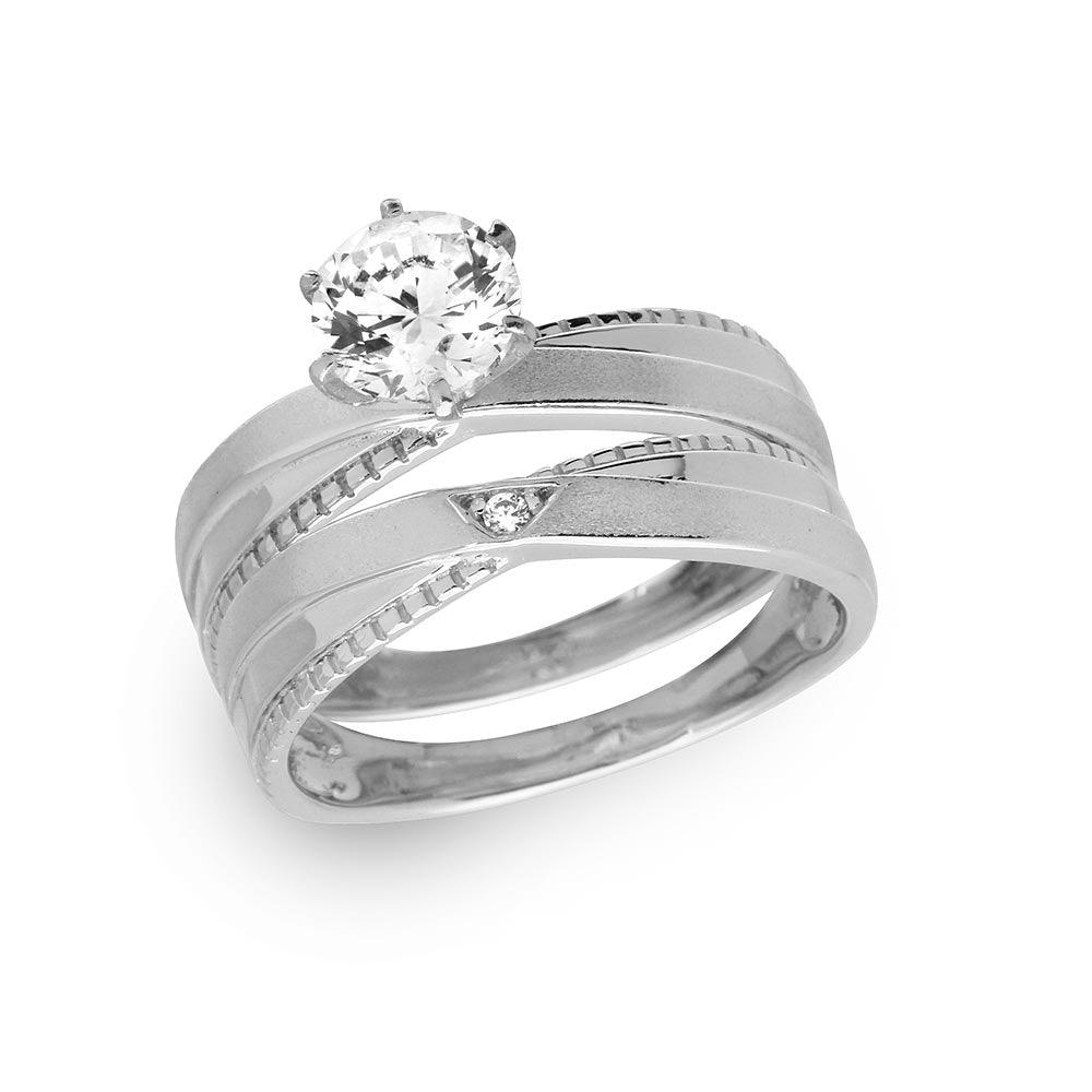 Sterling Silver 925 Rhodium Plated Clear CZ Solitaire Bridal Ring Band Sizes 5-9