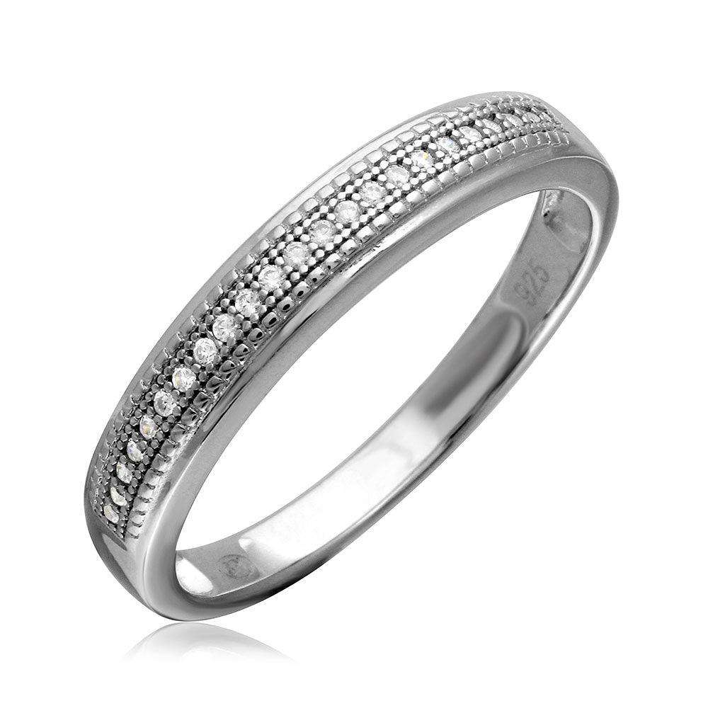 Rhodium Plated 925 Sterling Silver Wedding Band Ring Clear CZ Sizes 9-11