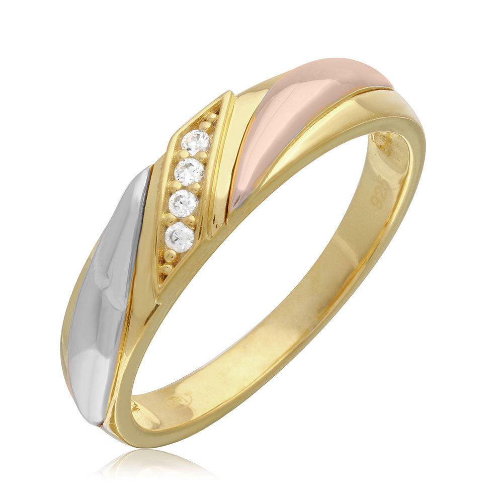 Sterling Silver 925 Yellow Rose White Gold Platted CZ Wedding Ring Sizes 9-11