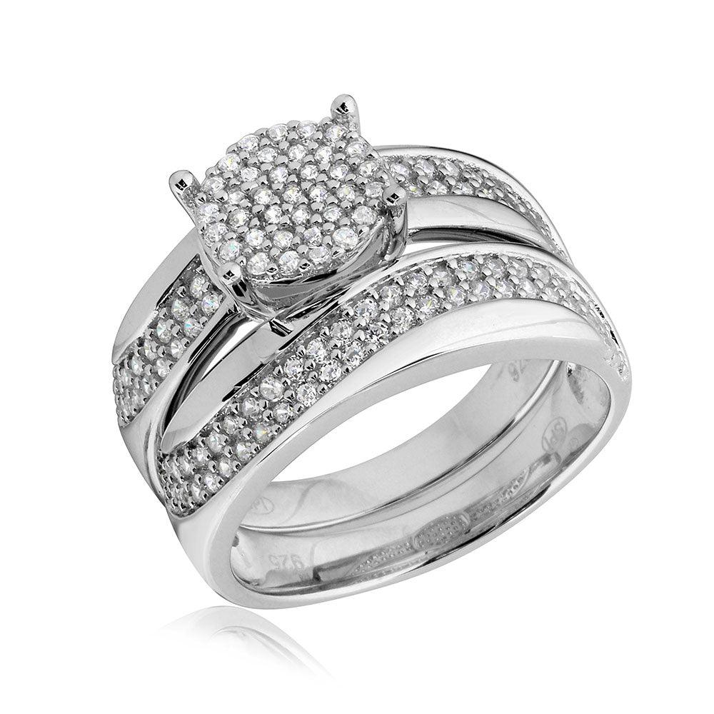 Rhodium Plated 925 Sterling Silver Wave CZ Band Wedding Ring Band Sizes 5-9