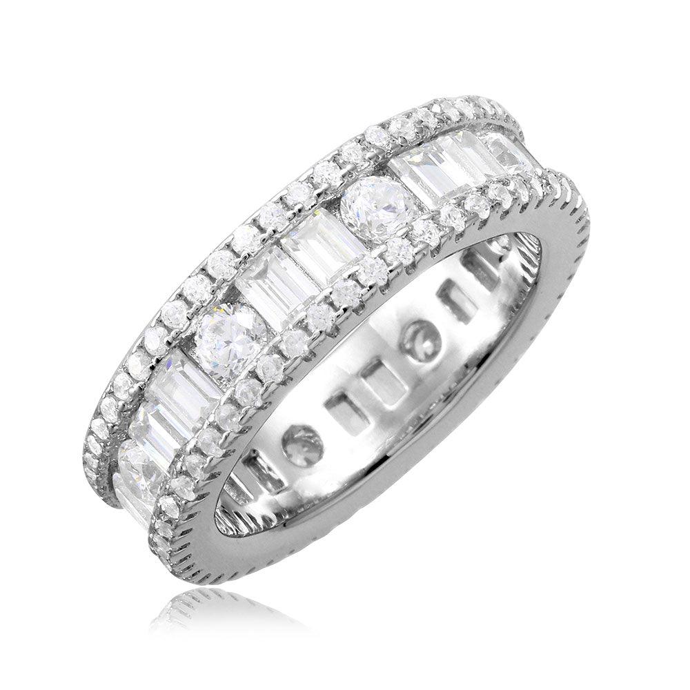 Sterling Silver 925 Rhodium Plated Eternity Band Baguette Clear CZ Sizes 5-9