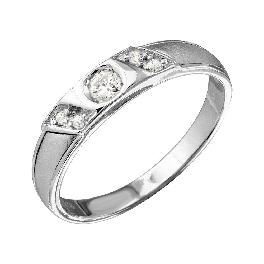 Rhodium Plated 925 Sterling Silver Slash Clear CZ Bridal Band Ring Sizes 9-11