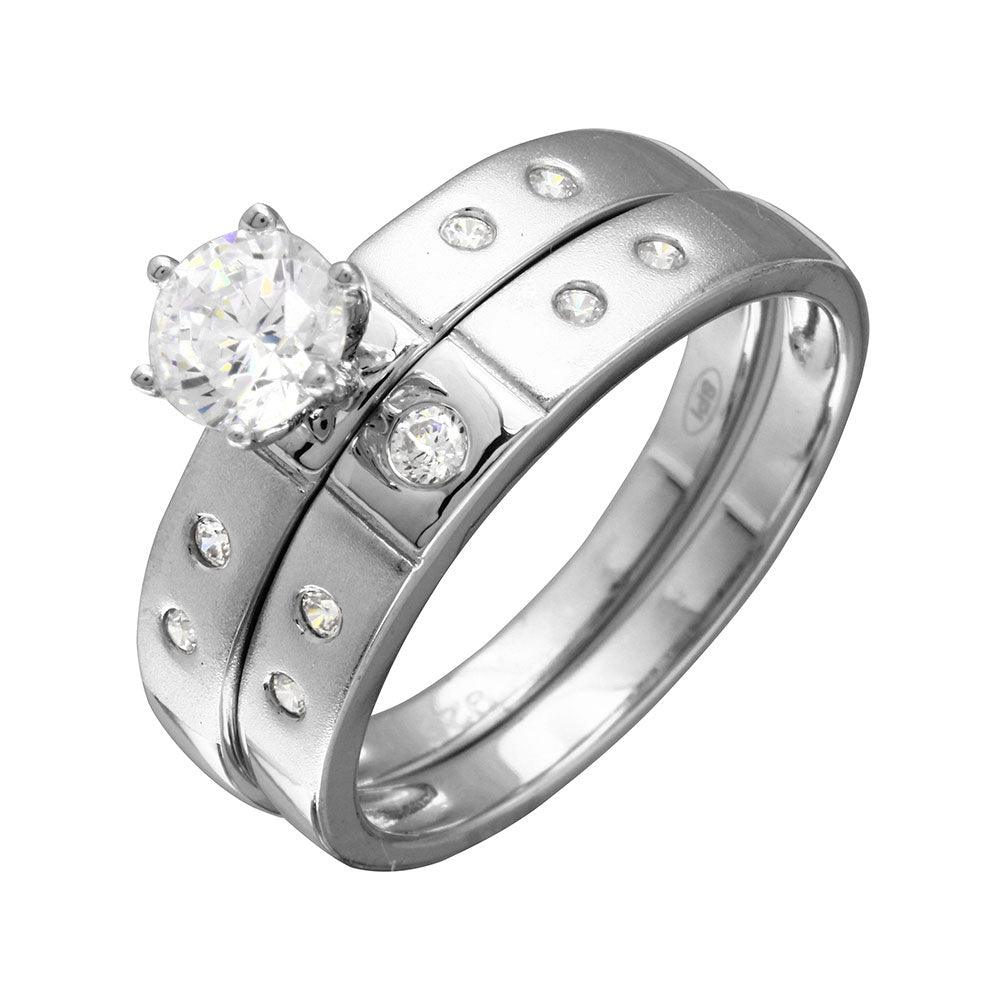 Half Matte Finish Rhodium Plated 925 Sterling Silver CZ Bridal Ring Sizes 5-9