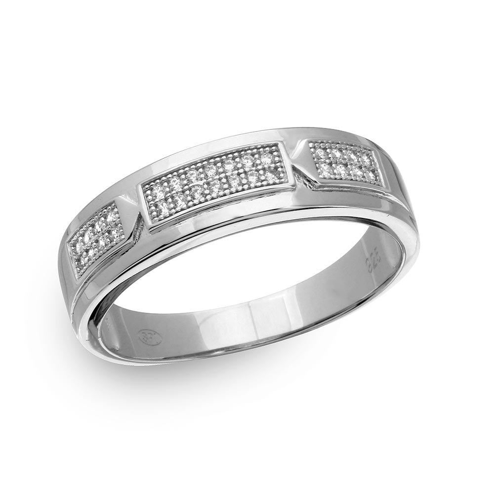 Sterling Silver 925 Rhodium Plated Wedding Band Clear CZ Ring Sizes 9-11