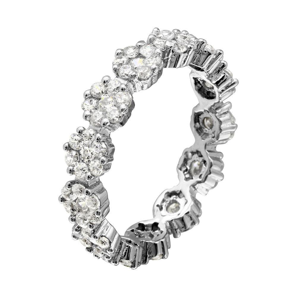 Rhodium Plated .925 Sterling Silver Flower Clear CZ Band Ring Sizes 5-9