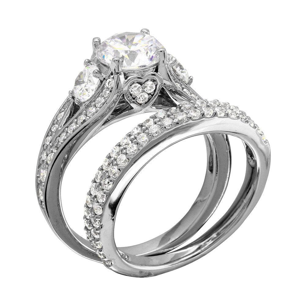 Rhodium Plated 925 Sterling Silver Clear CZ Bridal Set Ring Sizes 5-9