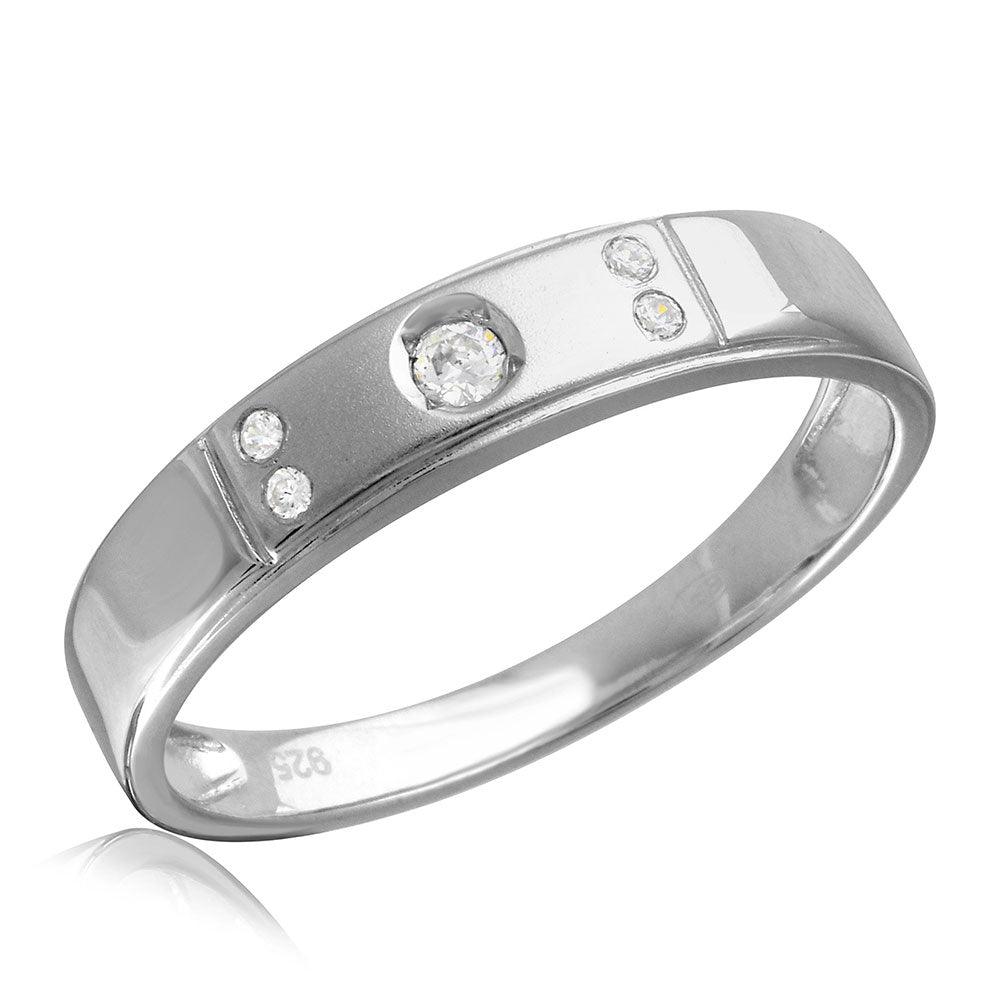 Rhodium Plated 925 Sterling Silver Matte Finish Clear CZ Wedding Ring Sizes 9-11