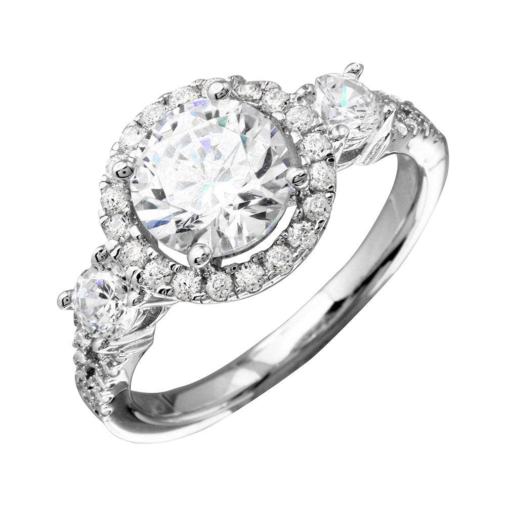 Rhodium Plated 925 Sterling Silver Round Halo Ring Clear CZ Shank Sizes 5-9