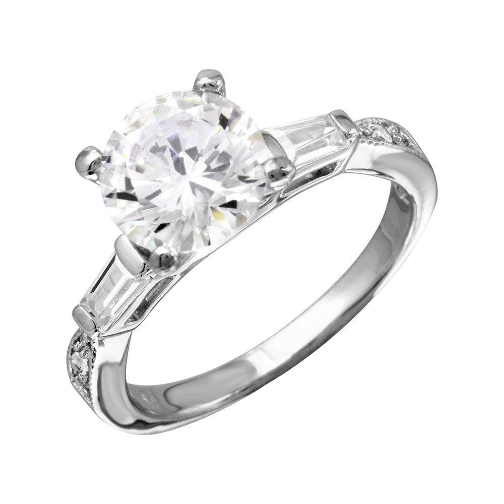 Rhodium Plated 925 Sterling Silver Baguette Shank CZ Bridal Ring Band Sizes 5-9