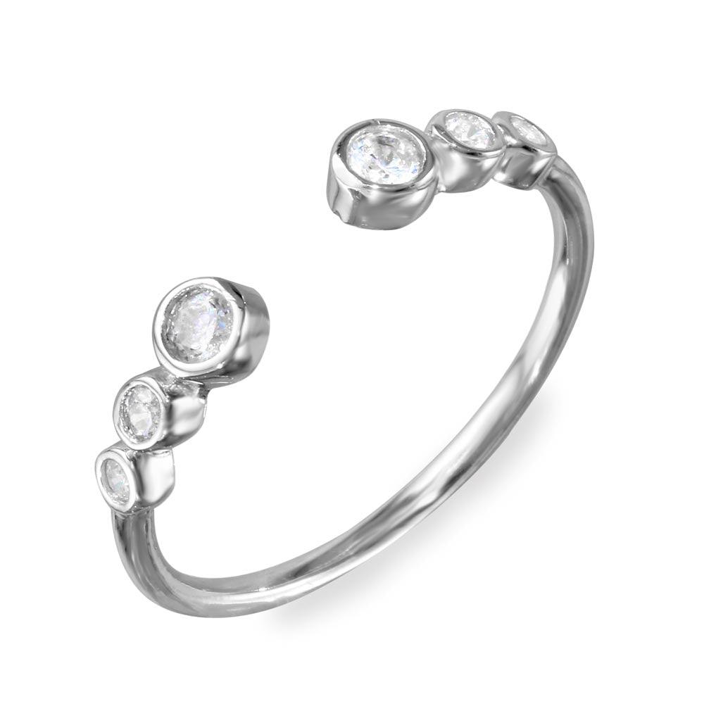 Rhodium Plated 925 Sterling Silver Open Ring with Graduated Round CZ Sizes 5-9