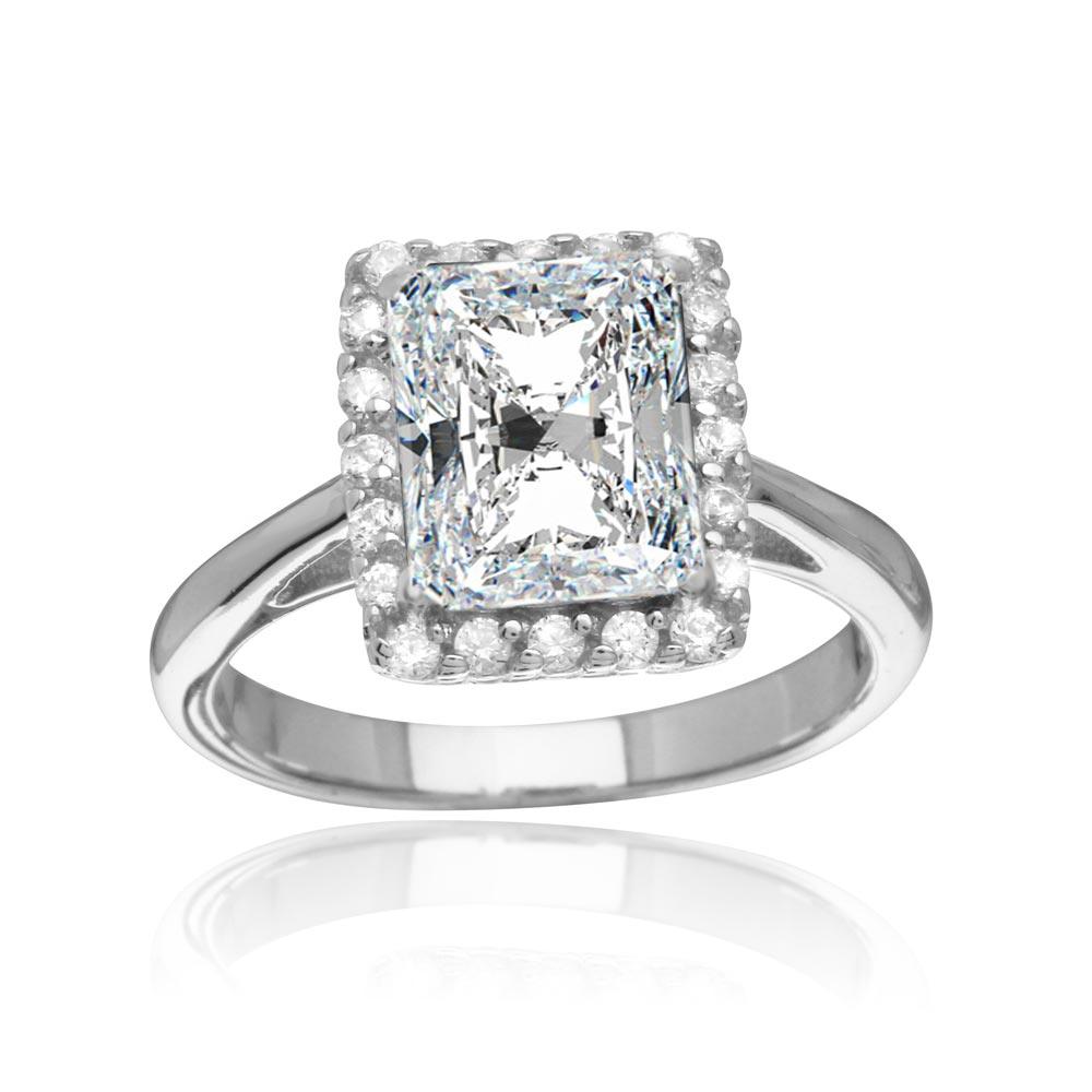 Rhodium Plated 925 Sterling Silver Square Clear CZ Halo Ring Band Sizes 5-9