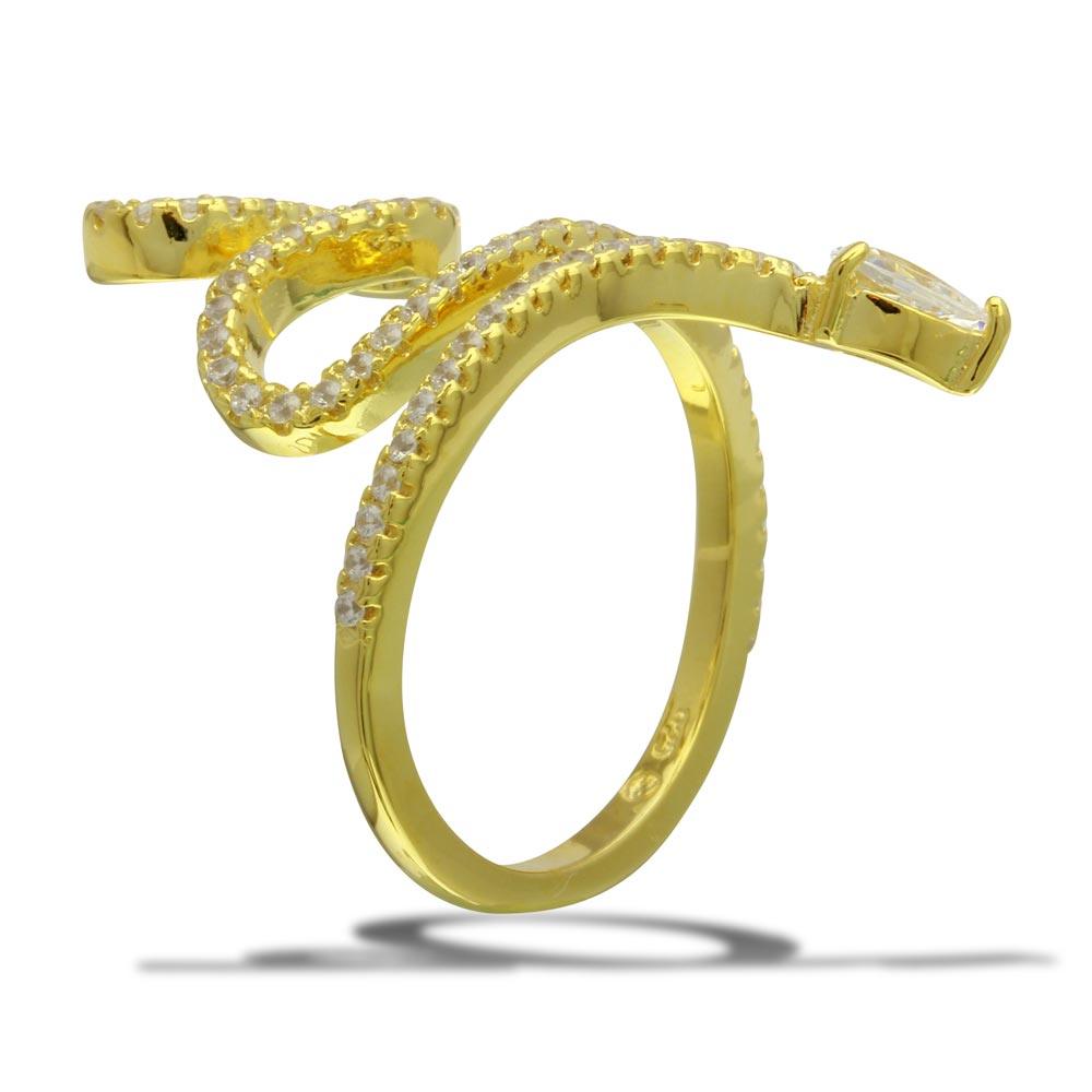 High Polished Gold Plated 925 Sterling Silver Snake Ring Clear CZ Band Sizes 5-9