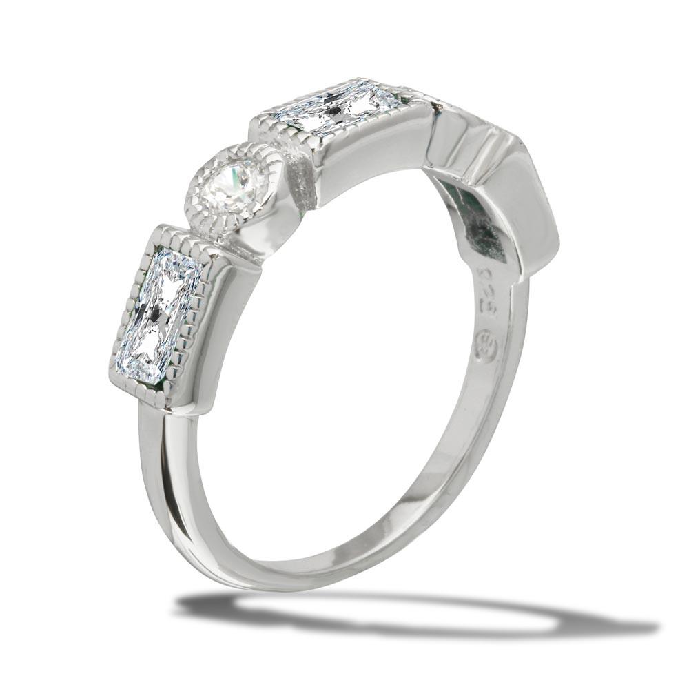 Rhodium Plated 925 Sterling Silver Clear CZ High Polished Ring Sizes 5-9