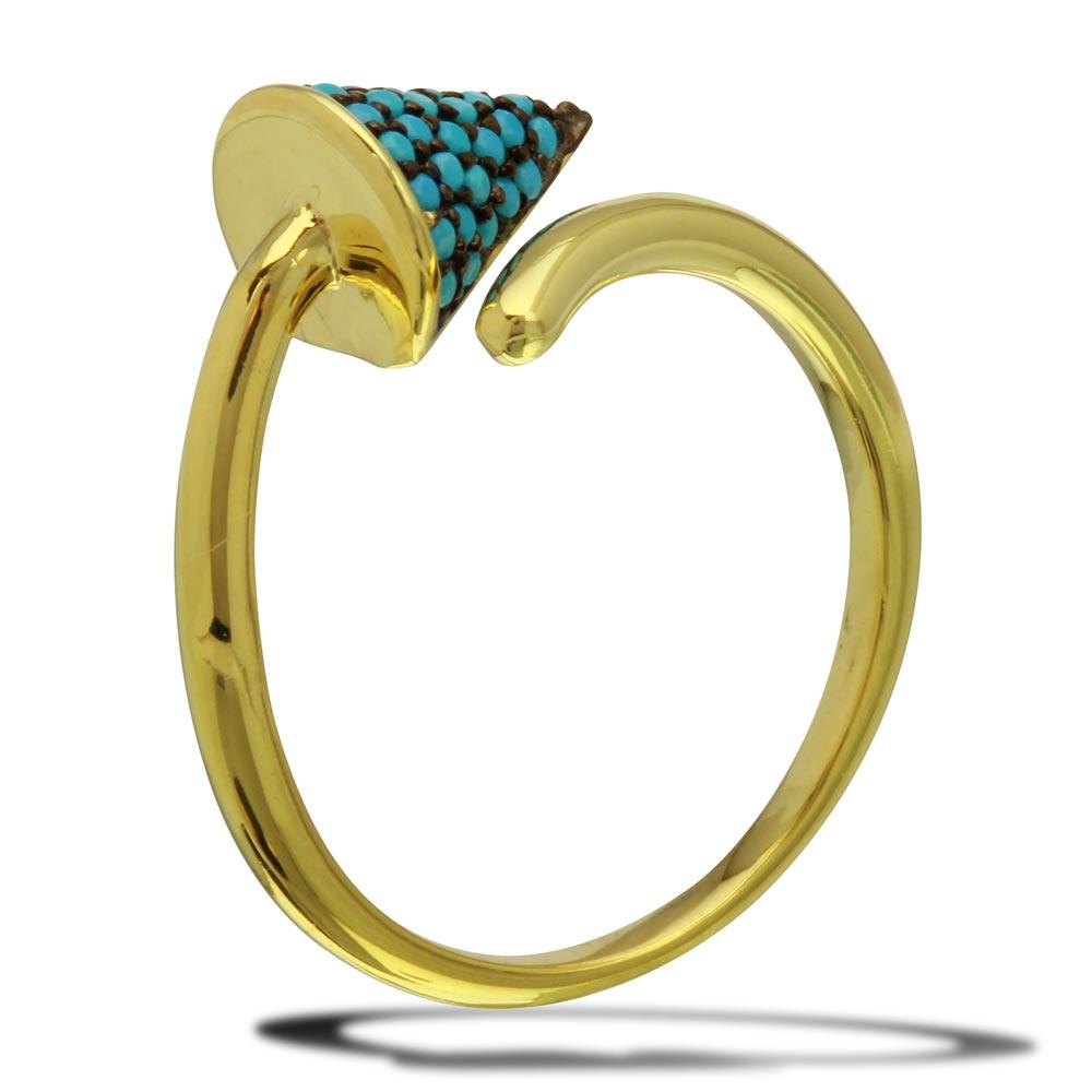 Gold Plated 925 Sterling Silver Cone Ring Simulated Turquoise Beads Sizes 5-9