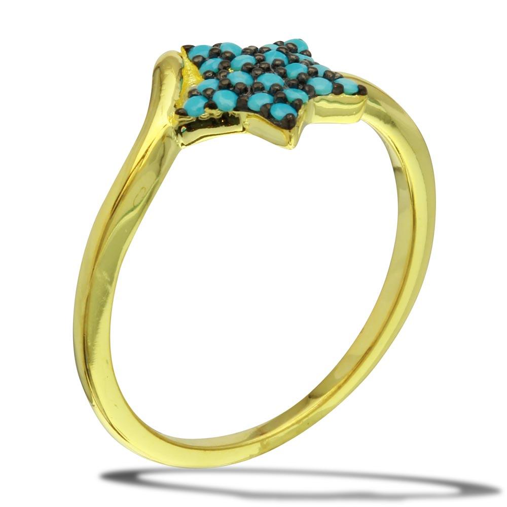 Gold Plated 925 Sterling Silver Star Ring Simulated Turquoise Beads Sizes 5-9