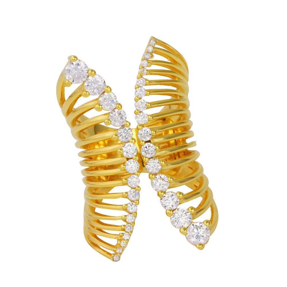Gold Plated 925 Sterling Silver Adjustable Spiral Ring Journey CZ Band Sizes 6-8
