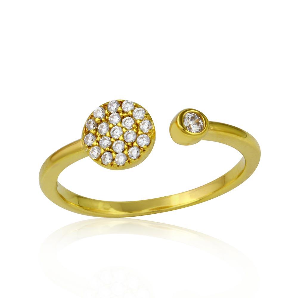 Gold Plated 925 Sterling Silver Open Ring Clear CZ Circle Band Sizes 5-9