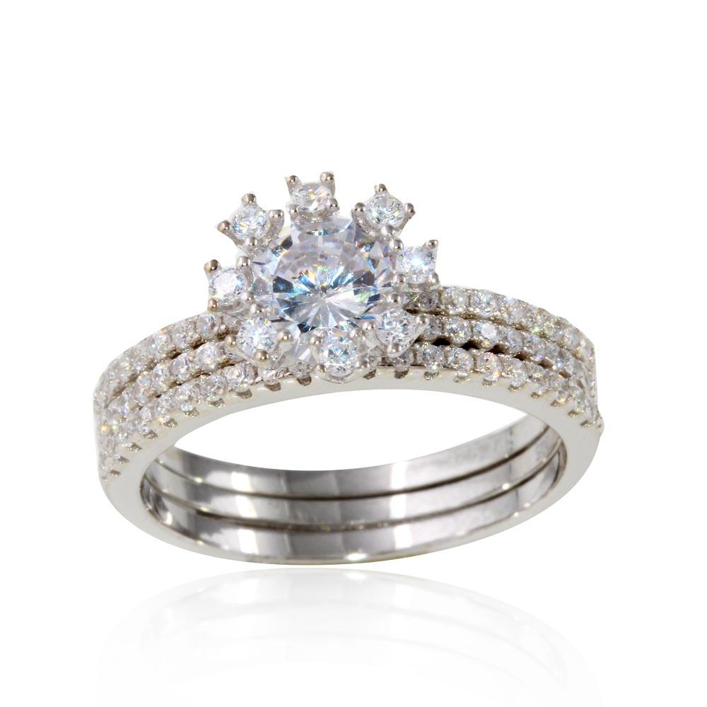 Rhodium Plated 925 Sterling Silver Micro Pave Bridal CZ Two Piece Set Sizes 5-9